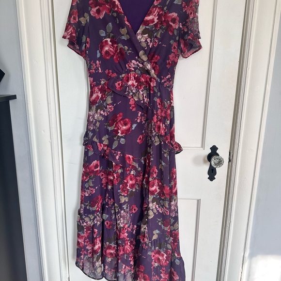 Lulus Dresses & Skirts - Lulus Purple & Red Floral Maxi Dress with Ruffles & Slit, Romantic & Flowing s M